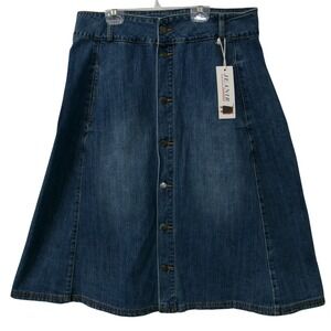 JEANIR Denim Midi Skirt Button Front A Line Classic Blue Women's XXL